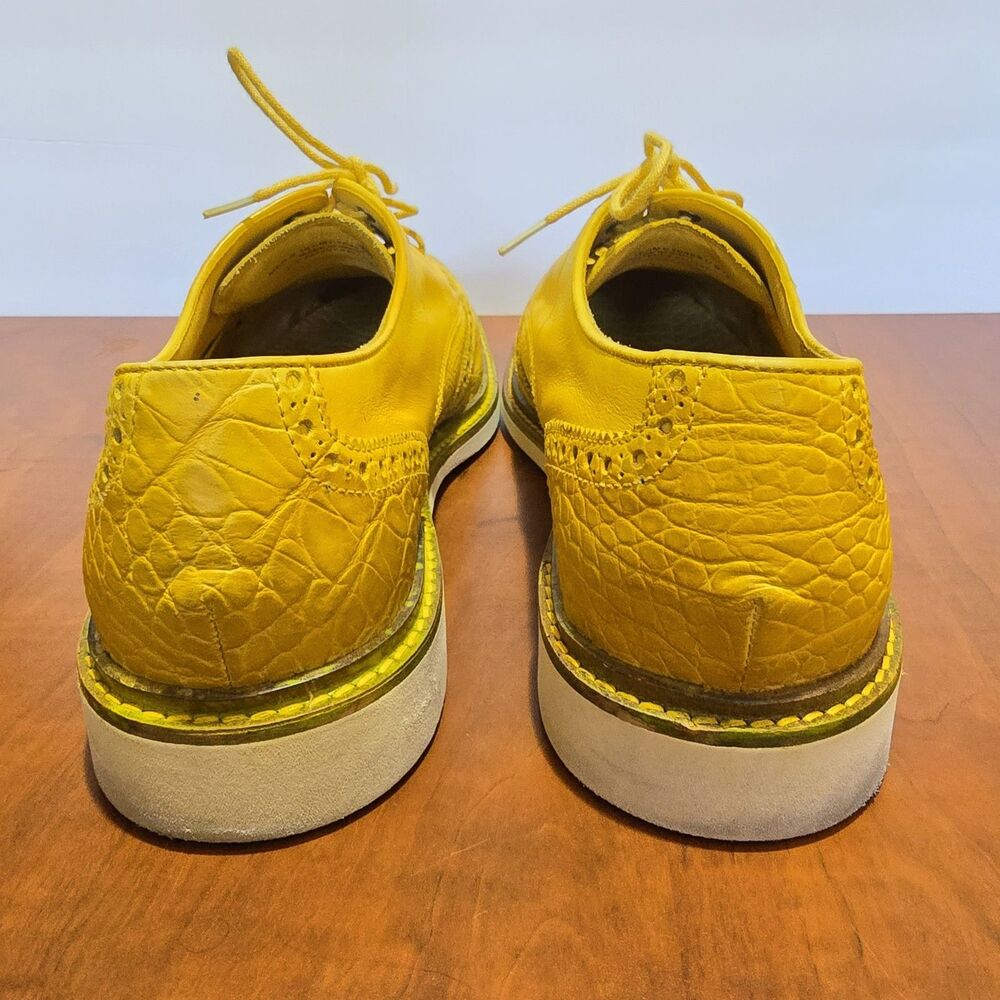 Cole Haan Yellow Wingtip Brogue Crocodile Textured Lace Up Dress Shoes 10.5M - Picture 4 of 9